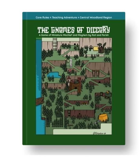 The book cover for The Gnomes of Diccory, a game of miniature mischief and mayhem.